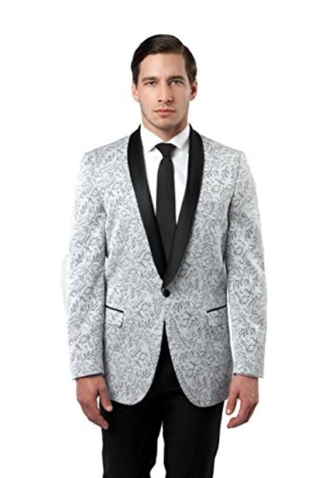 Men's Tazzio 1 Button Shawl Collar Slim Fit Silver Blazer