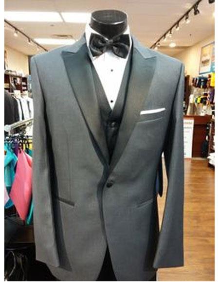 Men's Steel Grey 1 Button Peak Lapel Suit