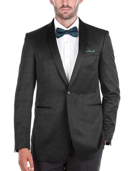 Men's Textured Slim Fit Tuxedo 1 Button Shawl Collar Side Vents Black Jacket