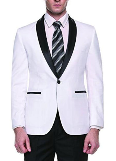 Alberto Nardoni Brand Men's White Slim Fit One Button Shawl Lapel Stylish Casual Coat Blazer