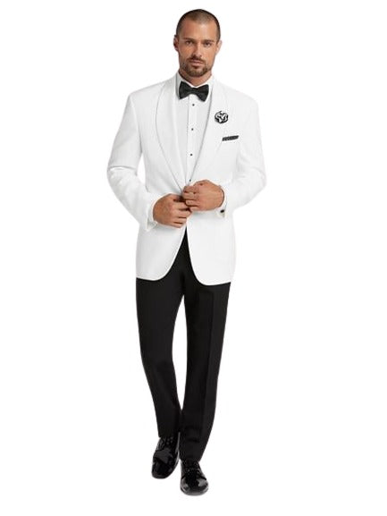 White Dinner Jacket Blazer Sport coat White Tuxedo Shirt & BowTie Black Pants Package As Picture Package