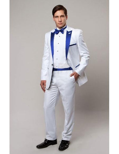 Slim Tux white with Royal Blue lapel