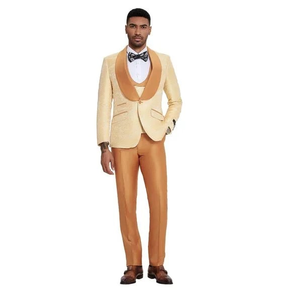 2026 Orange Tuxedo Suit w/ Vest by Tazzio