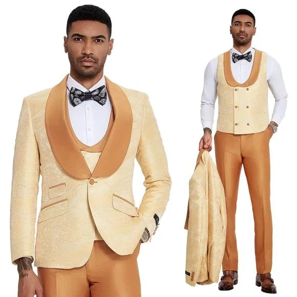2026 Orange Tuxedo Suit w/ Vest by Tazzio