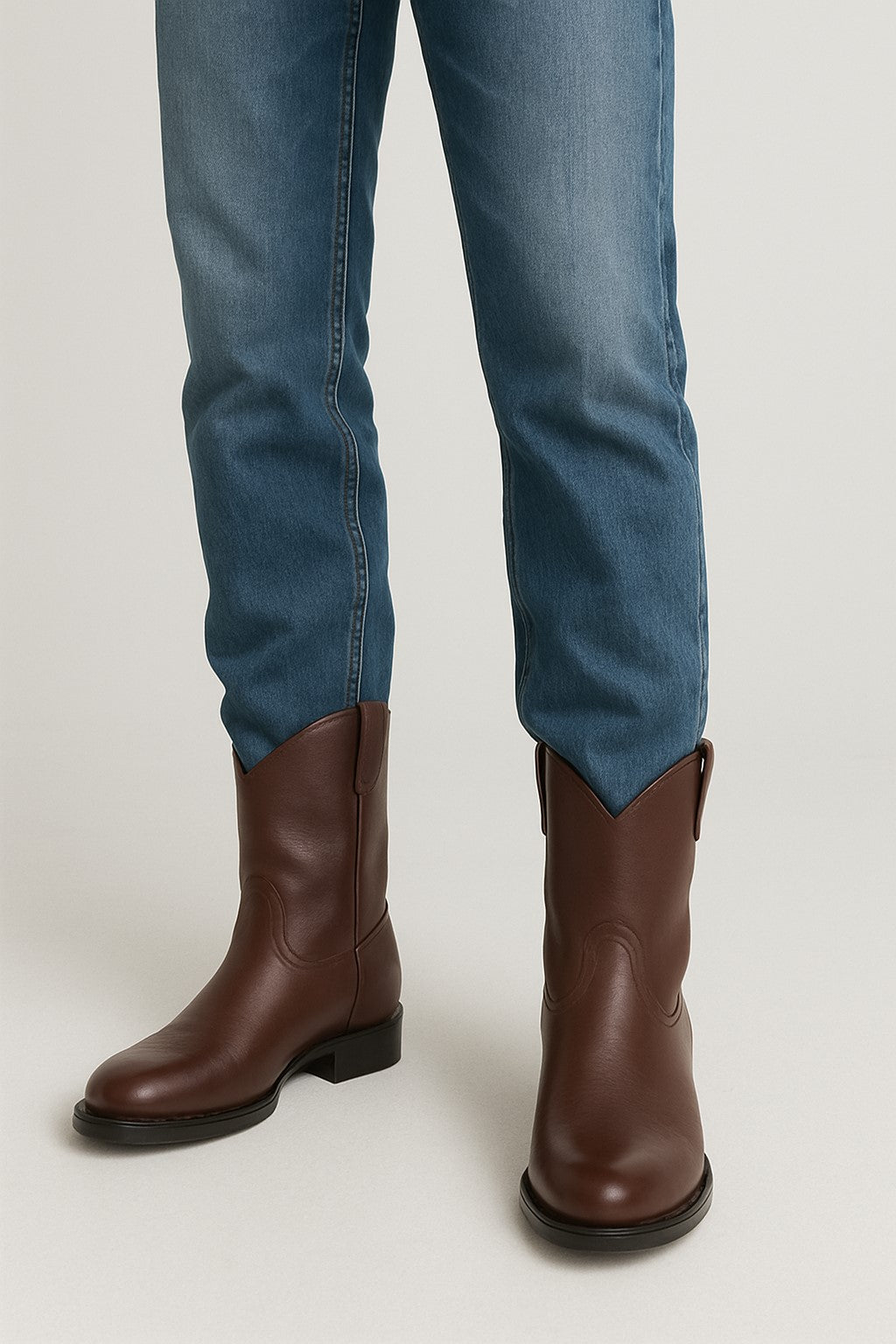 Men's Original Michel Genuine Deer Leather Brown Pull On Roper With Leather Sole Dress Cowboy Boot Cheap Priced For Sale Online