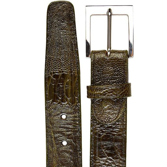 Belvedere men's ostrich leg dress belt, olive green