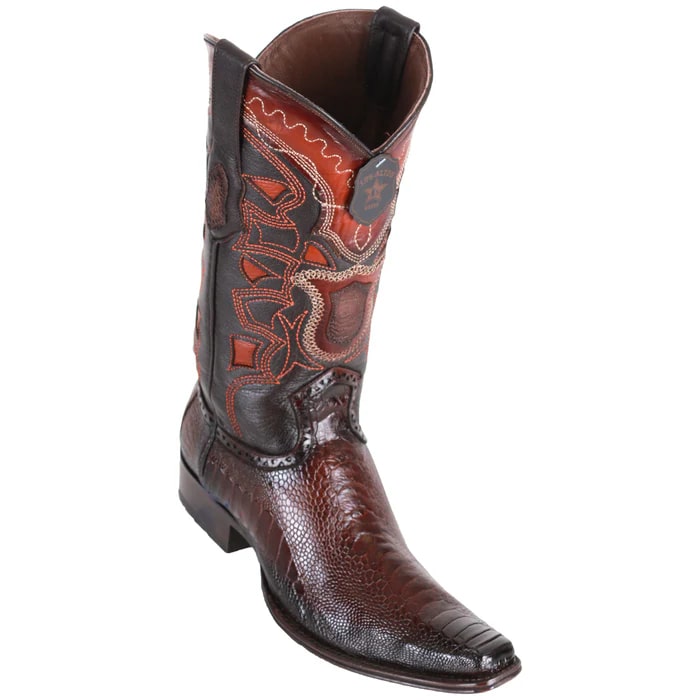 Ostrich Leg Brown European Square Toe Cowboy Boots