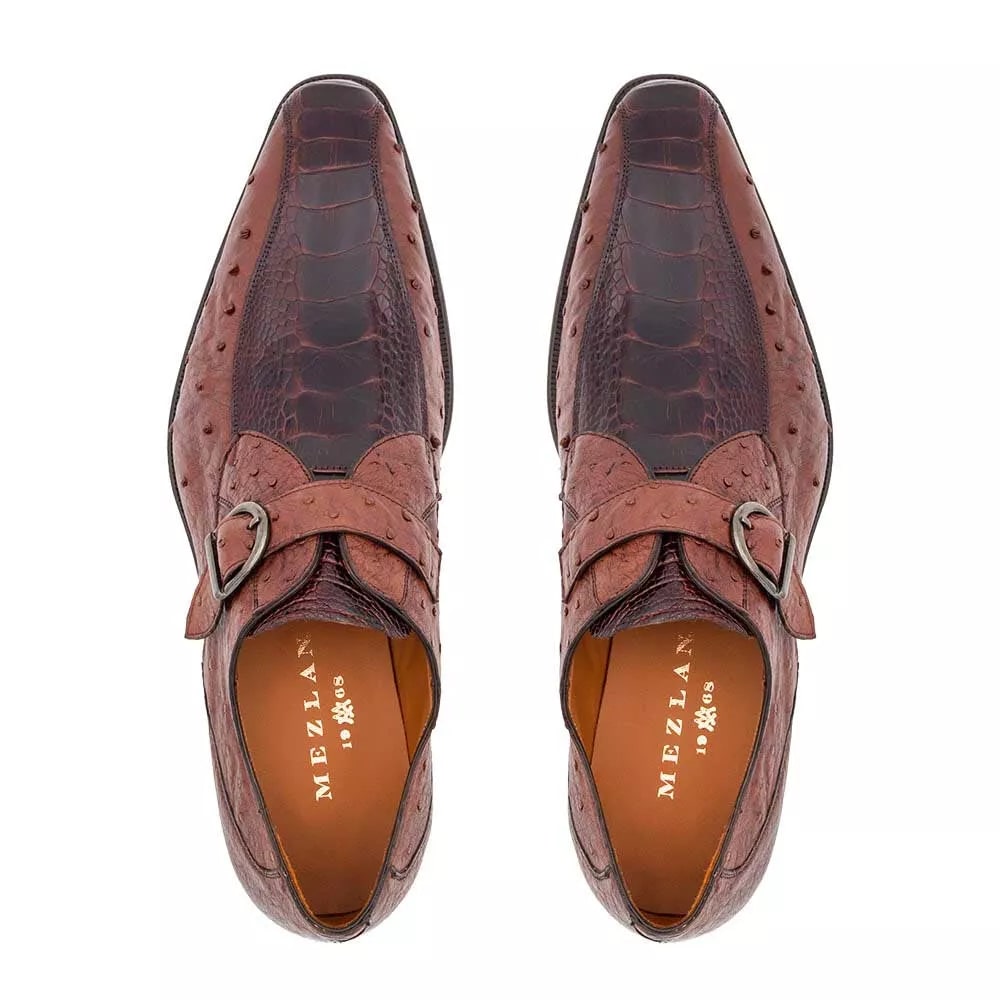 Mezlan Full Quill Ostrich Leg Monk Strap Shoes