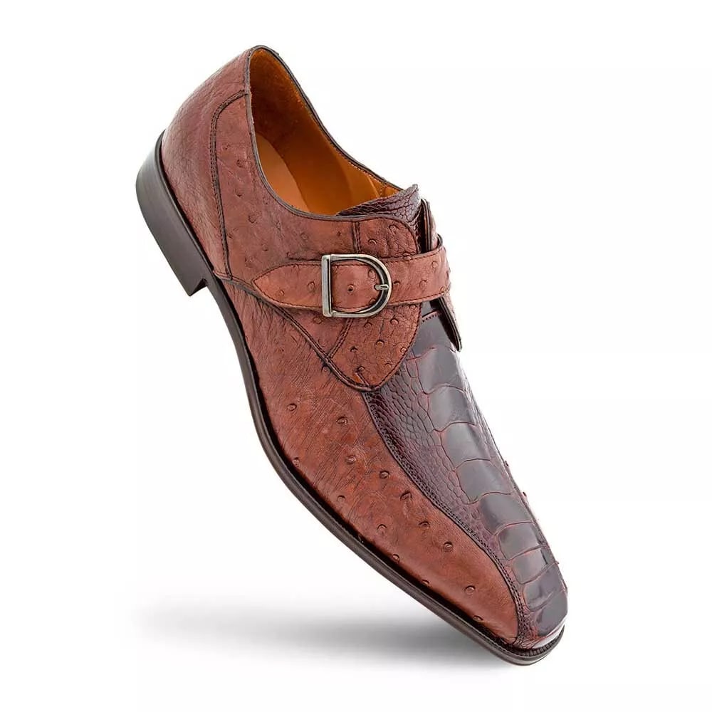 Mezlan Full Quill Ostrich Leg Monk Strap Shoes