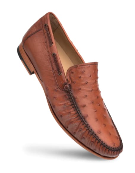 Mezlan Ostrich Moccasin Slip On Brandy