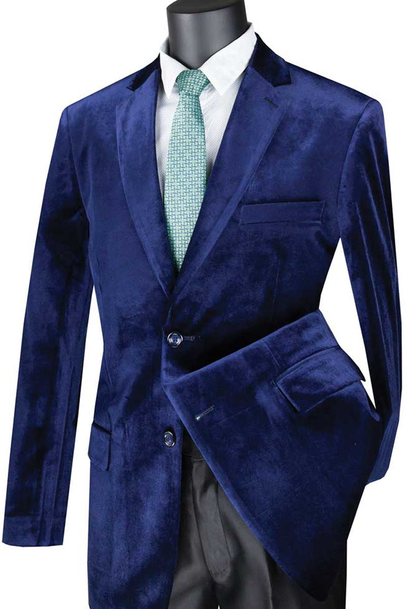 Modern Fit Velvet 2-Button Blazer in Sapphire