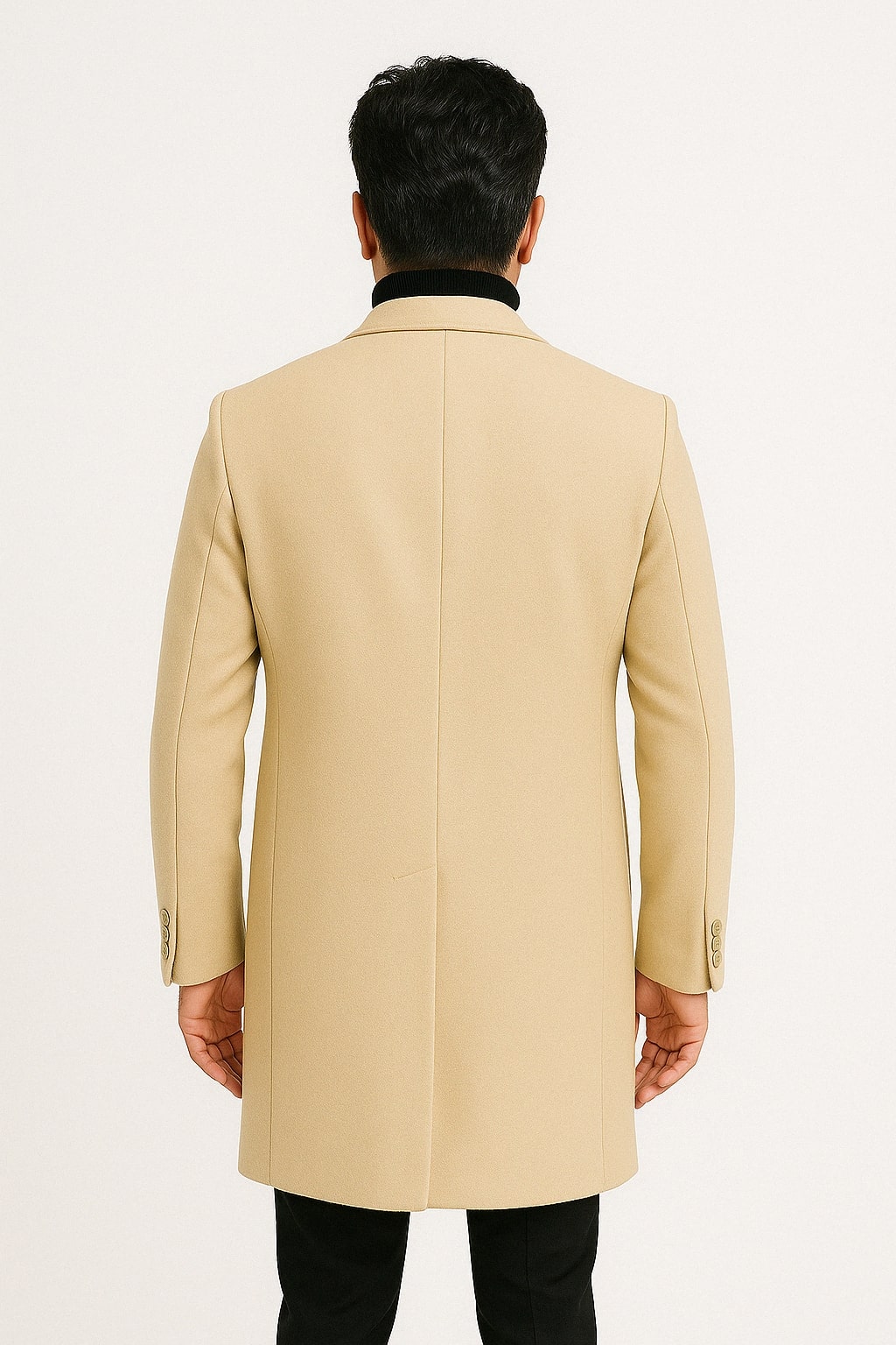 Beige Wool Overcoat with Notch Lapel