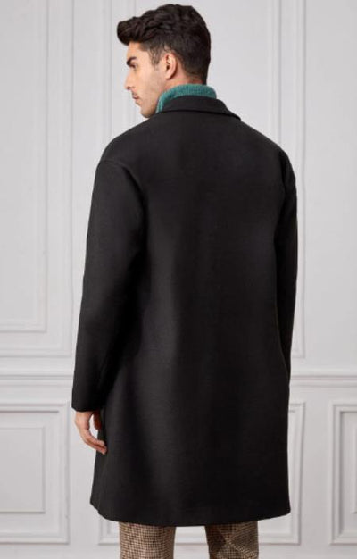 Men's Black Tweed Double Breasted Overcoat