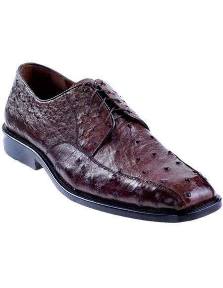 Men's Brown Genuine Ostrich Oxfords Style Los Altos Dress Shoes Mens Ostrich Skin Shoes