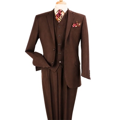 Brown 3-Piece Poplin Suit with Vest - Modern Fit