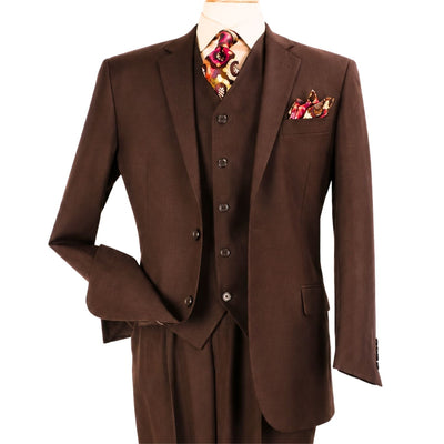 Brown 3-Piece Poplin Suit with Vest - Modern Fit