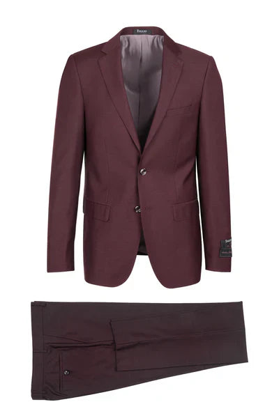 Porto Burgandy Slim Fit Wool Suit by Tiglio Luxe