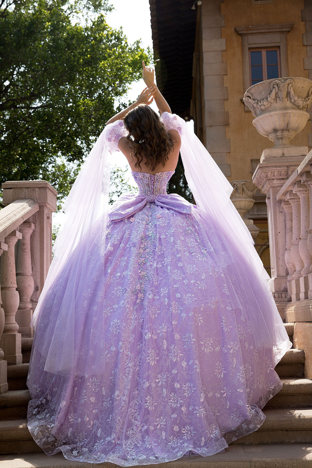 3D Floral Cape Sleeve Ball Gown by Bella Princess PQ1084