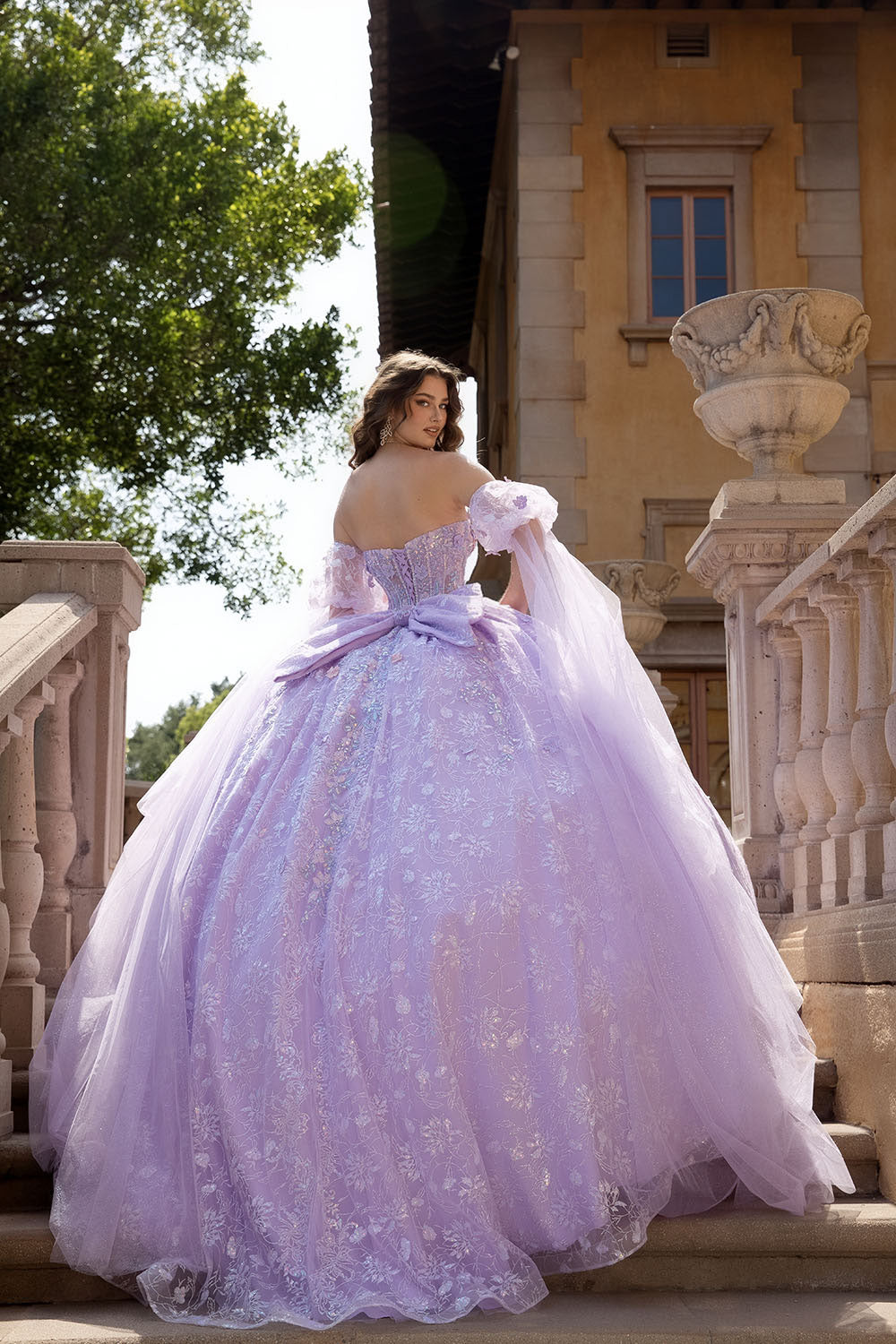 3D Floral Cape Sleeve Ball Gown by Bella Princess PQ1084