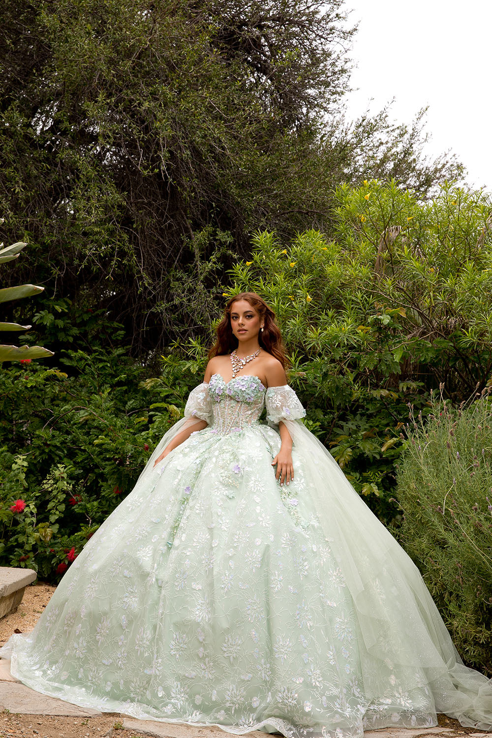3D Floral Cape Sleeve Ball Gown by Bella Princess PQ1084