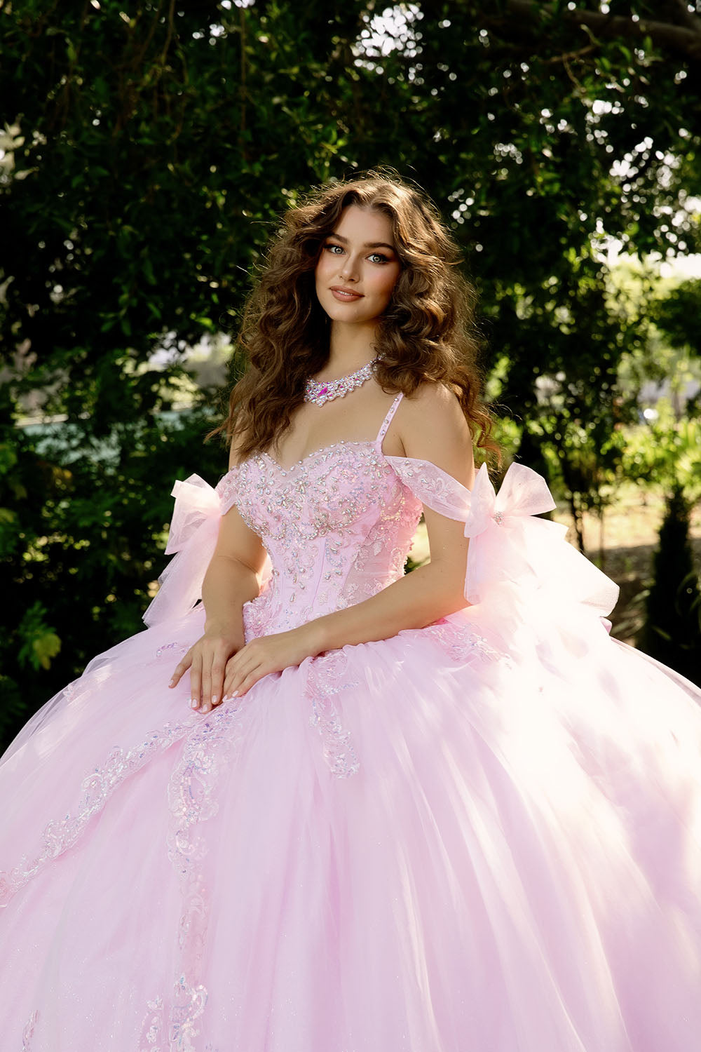 Off Shoulder Bow Ball Gown by Bella Princess PQ1085
