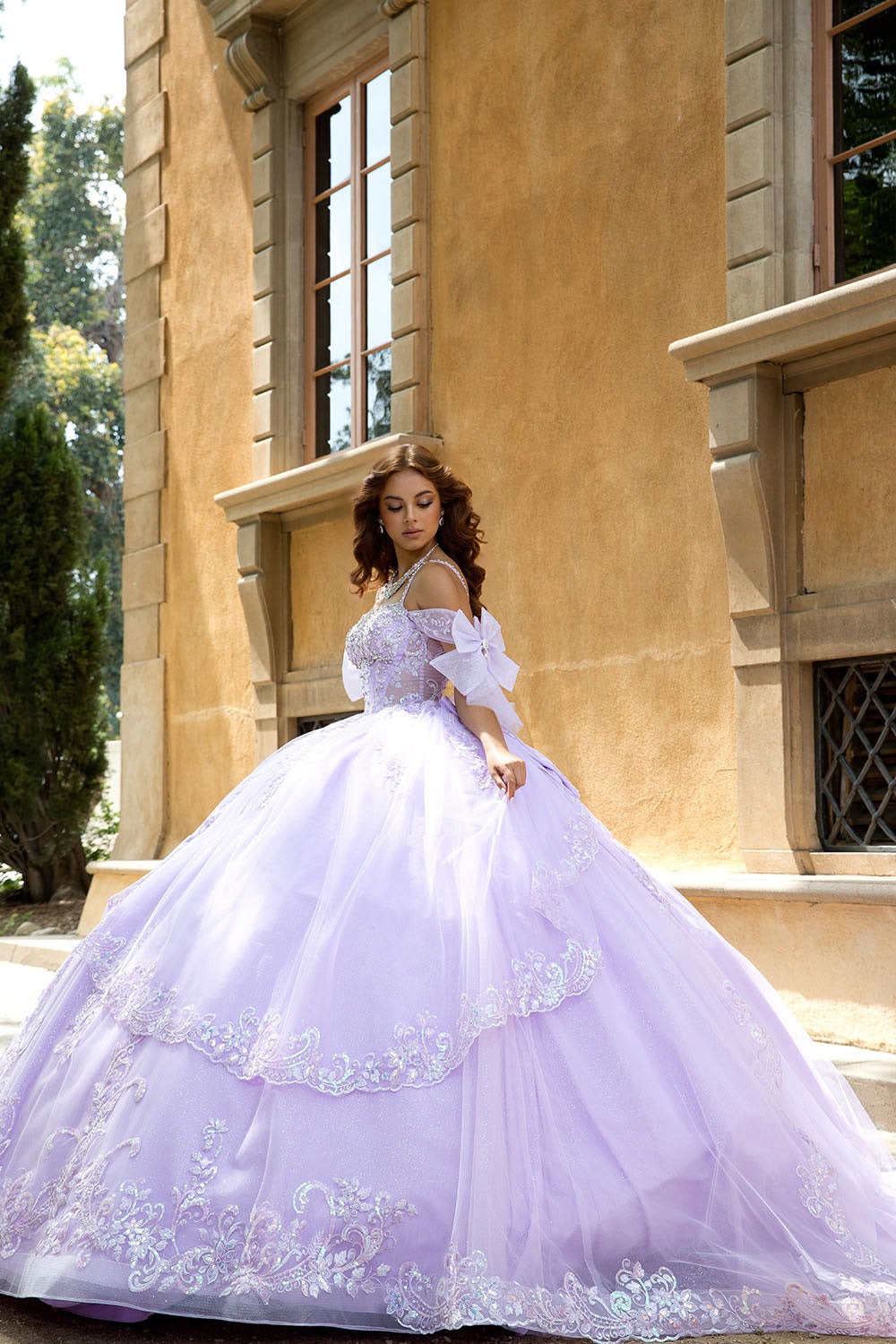 Off Shoulder Bow Ball Gown by Bella Princess PQ1085