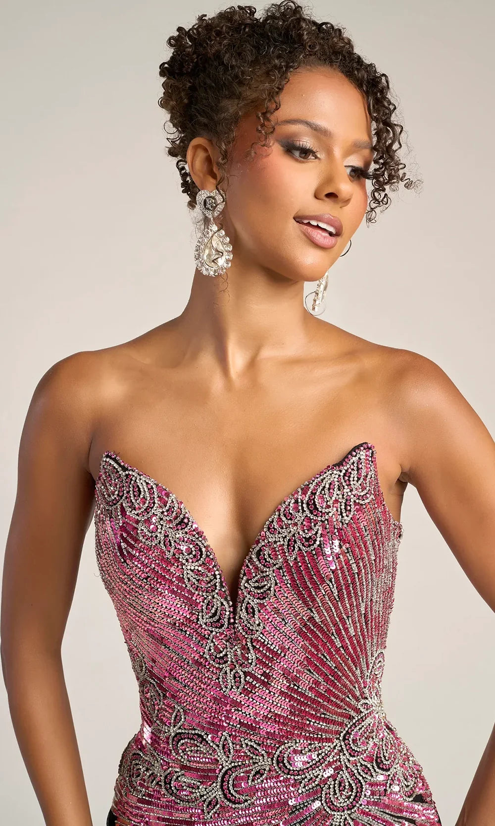 Strapless Sequin Sheath Gown with Sweetheart Neckline & High Slit by Portia and Scarlett PS26413C