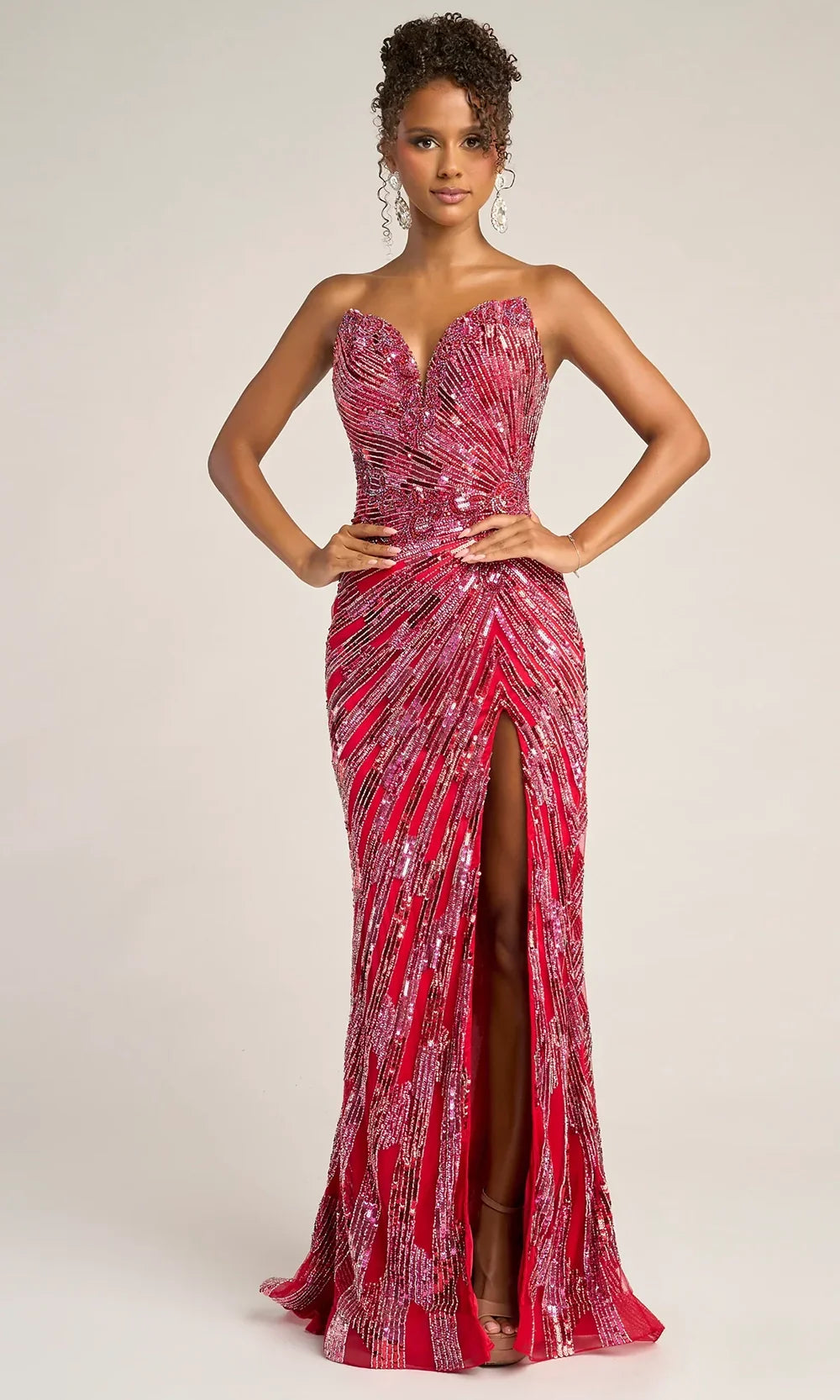 Strapless Sequin Sheath Gown with Sweetheart Neckline & High Slit by Portia and Scarlett PS26413C