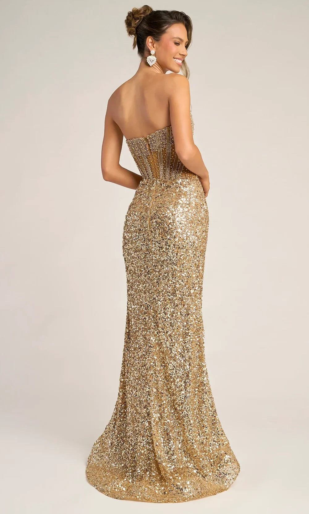 Strapless Sequin Gown with Slit Luxury Bodice Prom Dress by Portia & Scarlett PS26430C