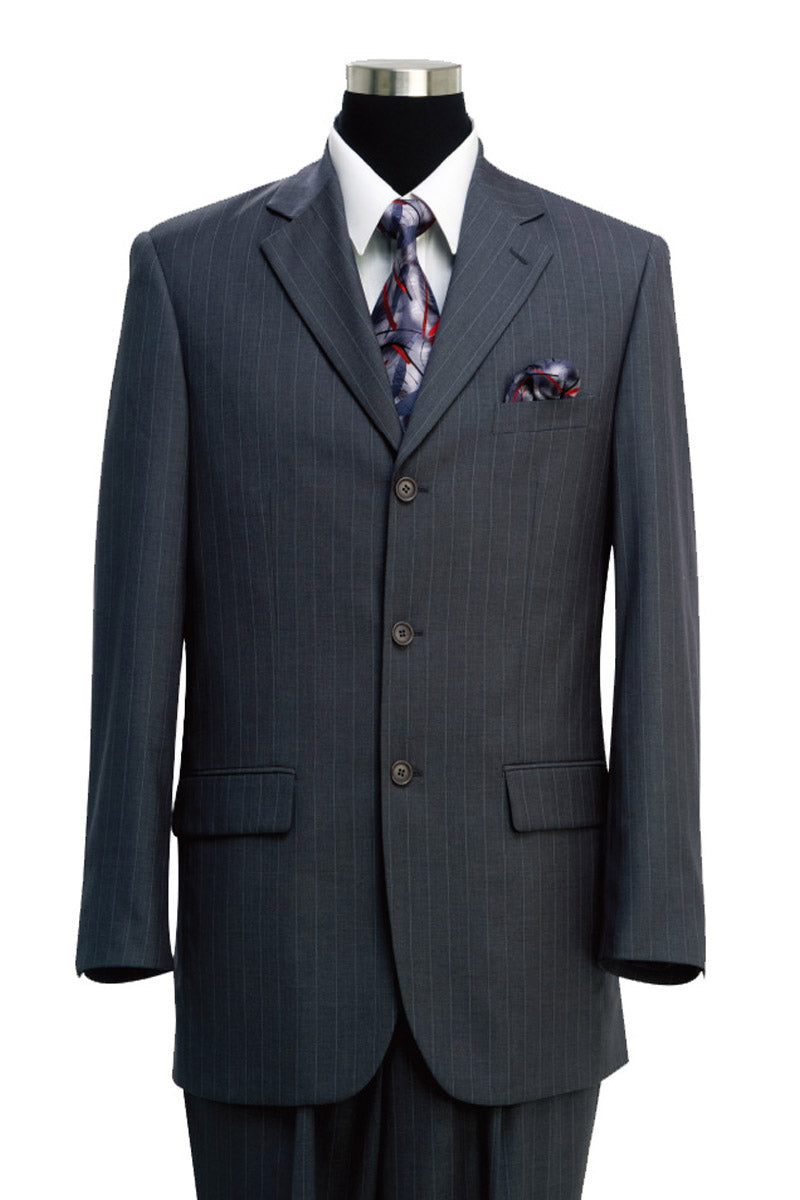 Men's 3 Button Grey Pinstripe Suit - Classic Fit