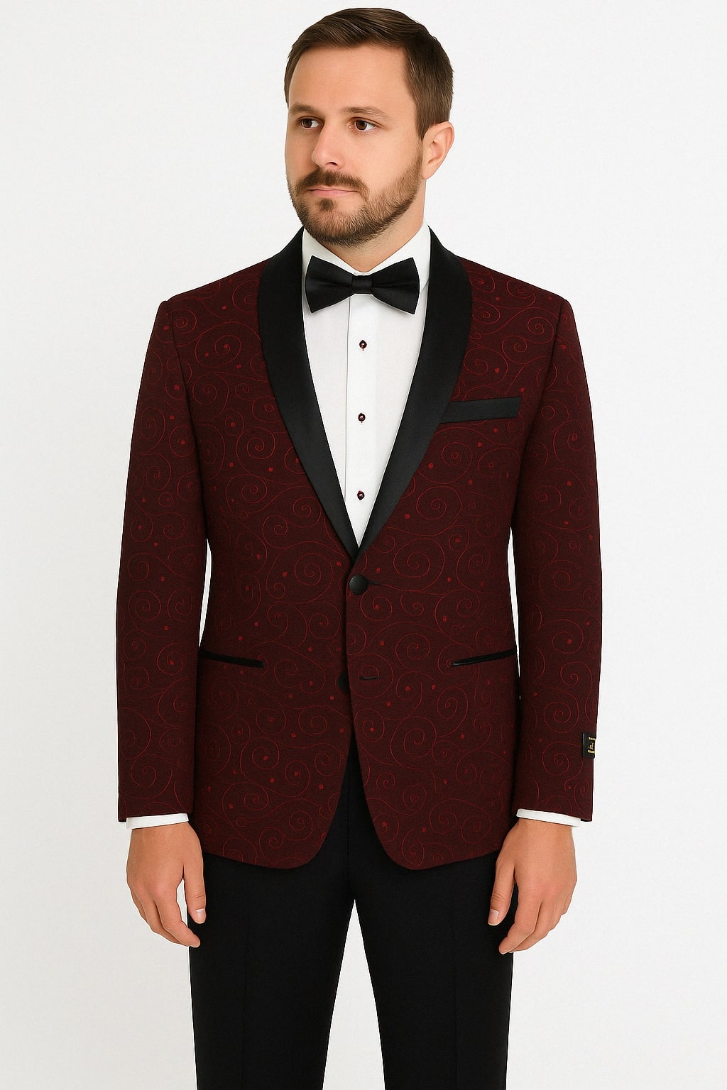 Paisley-300 Burgundy and Black Tuxedo Blazer