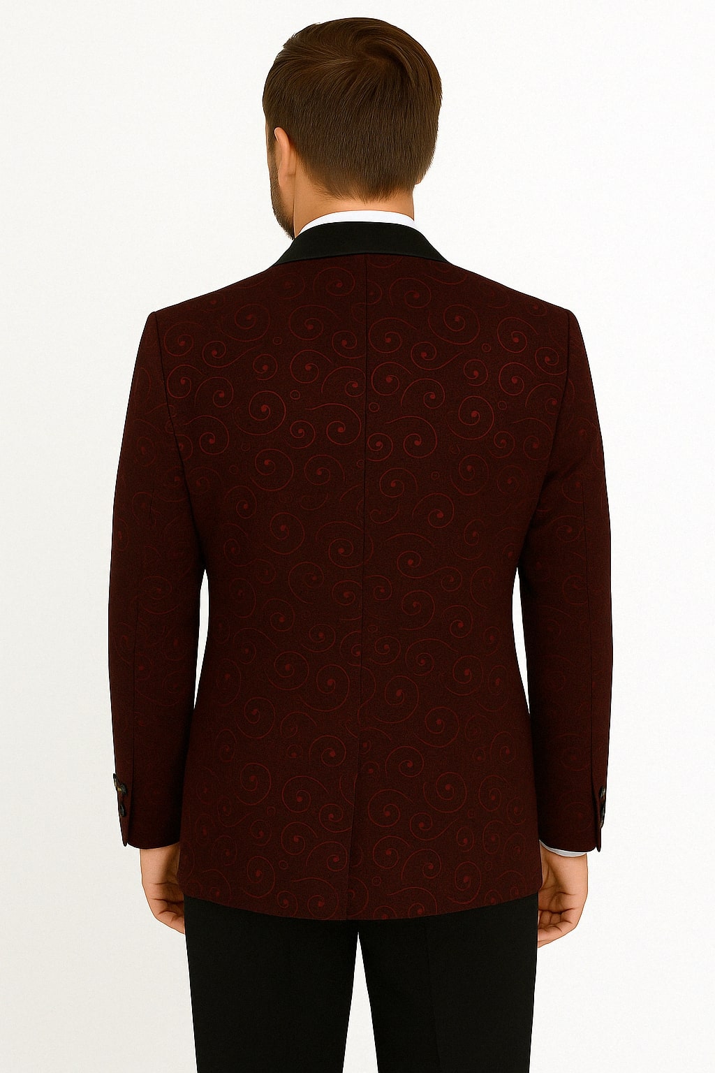 Paisley-300 Burgundy and Black Tuxedo Blazer