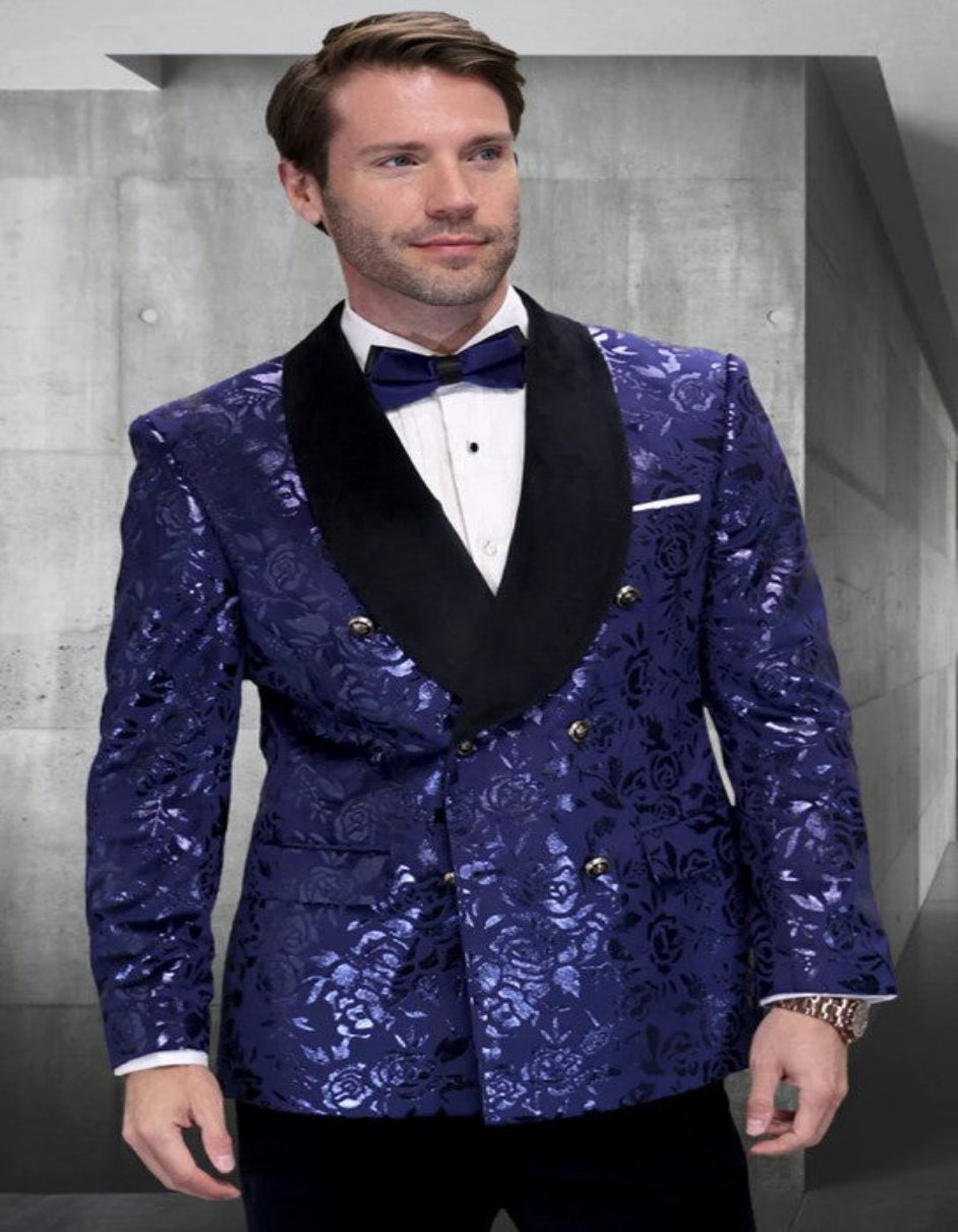 Paisley Sapphire Blue Tuxedo Smoking Jacket