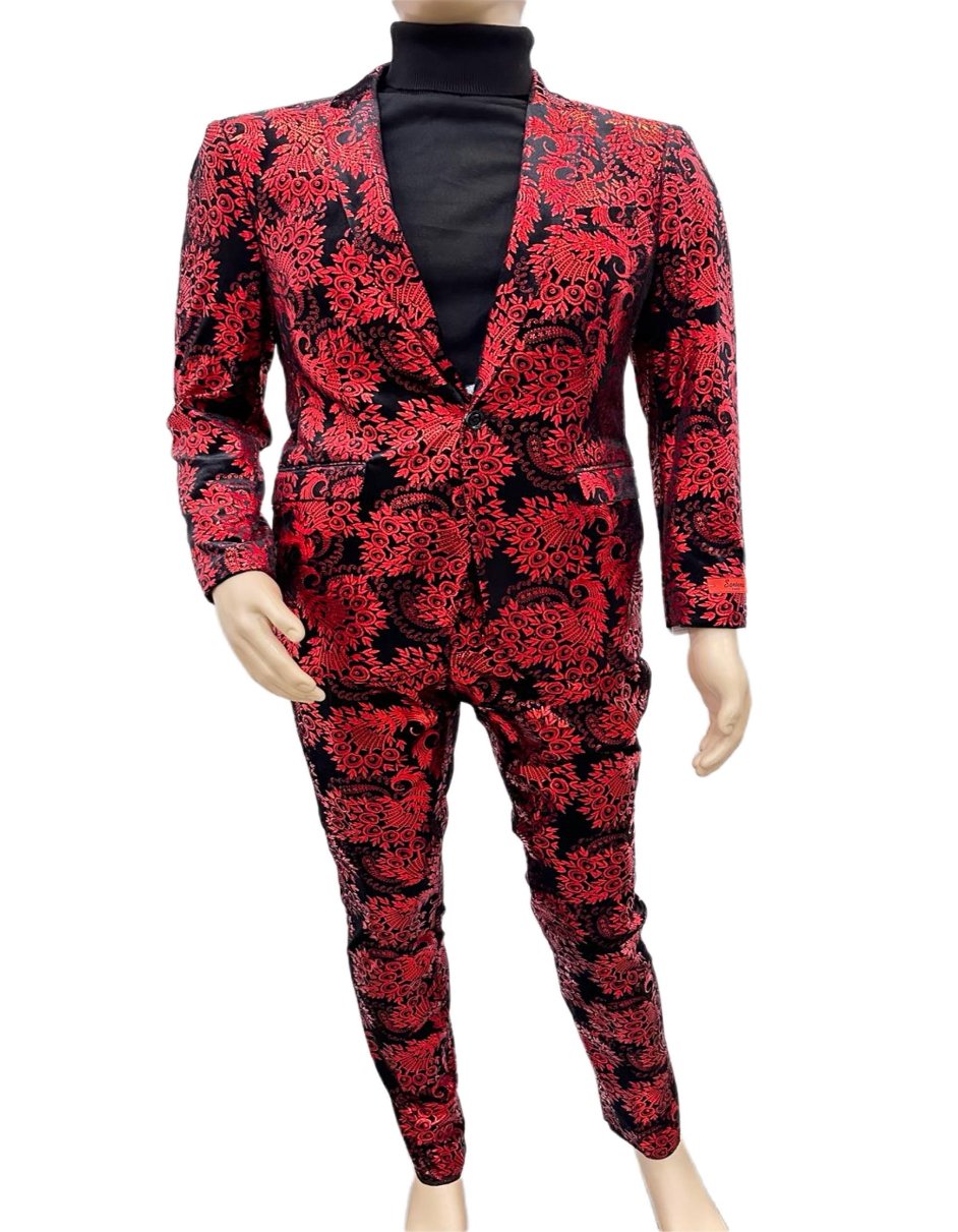 Paisley Black & Red Slim Prom Suit