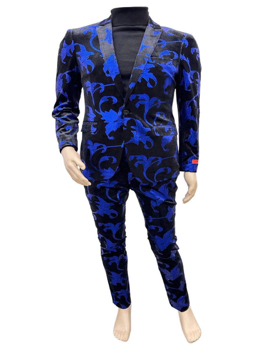 Paisley Slim Fit Stage Suit - Black & Royal
