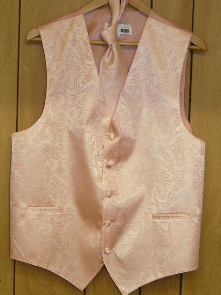 PEACH DRESS TUXEDO WEDDING Vest ~ Waistcoat ~ Waist coat & TIE SET Buy 10 of same color Tie For $25 Each - Men's Neck Ties - Mens Dress Tie - Trendy Mens Ties