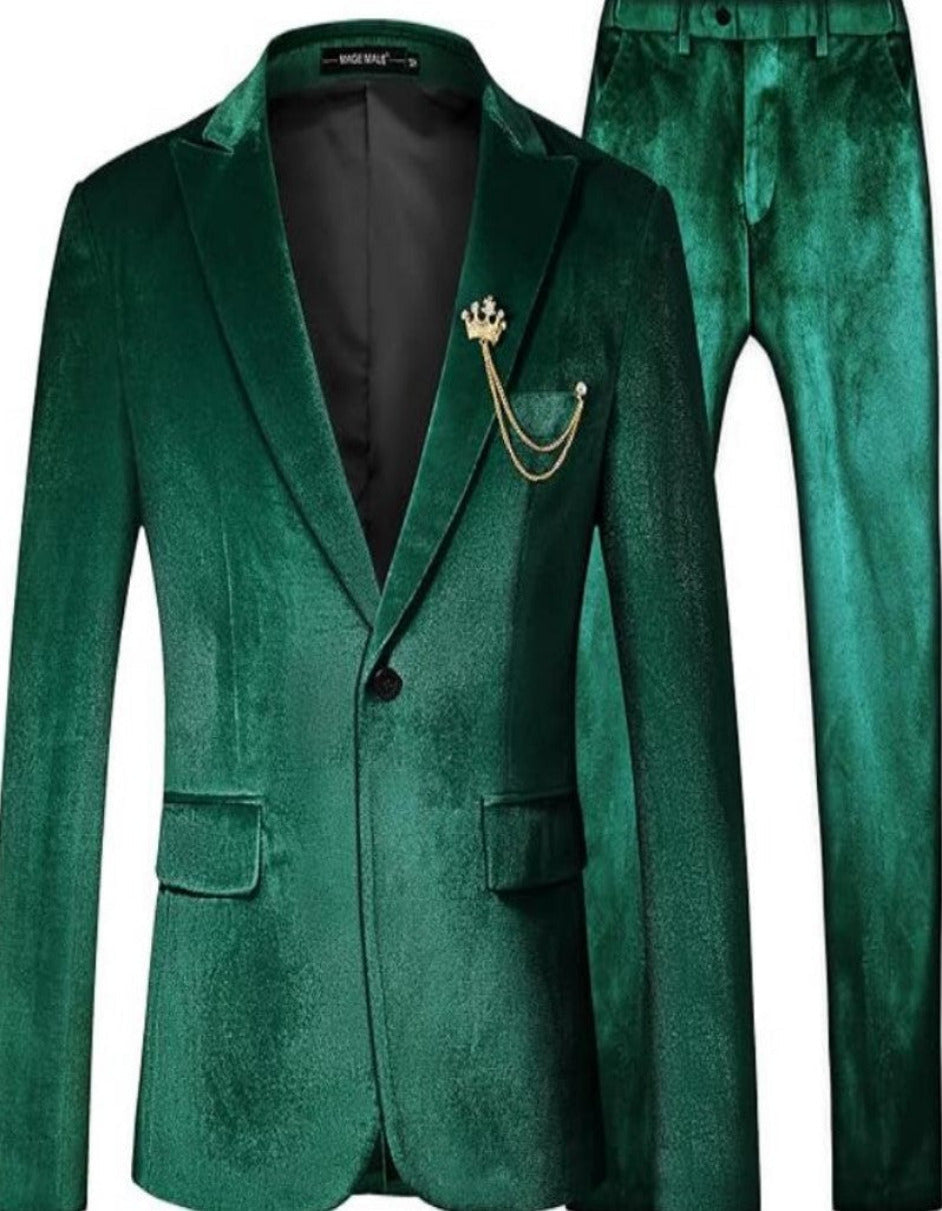 Slim Fit Peak Label Dark Green Suit