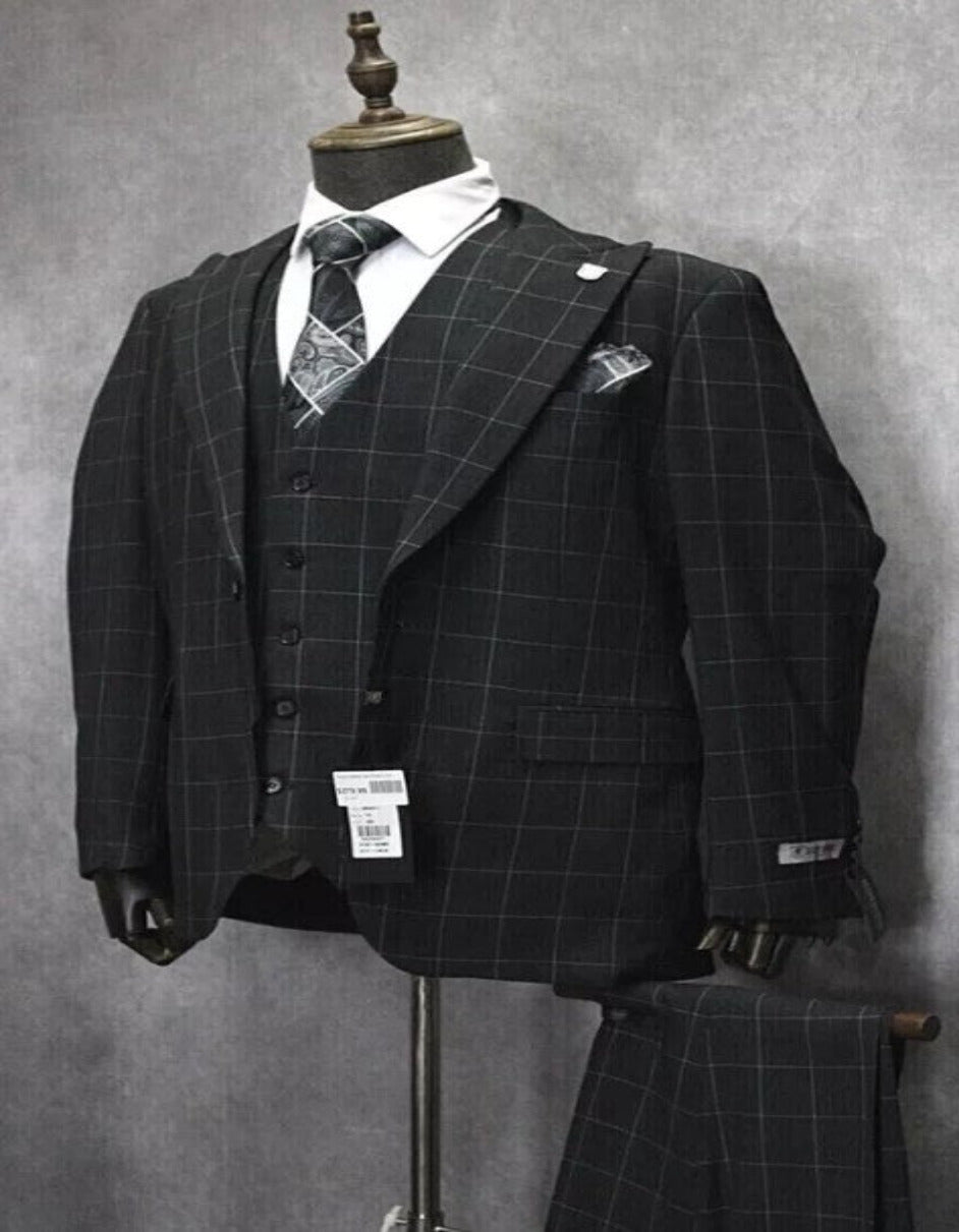 Men’s Peak Lapel Plaid Two-Button Suit