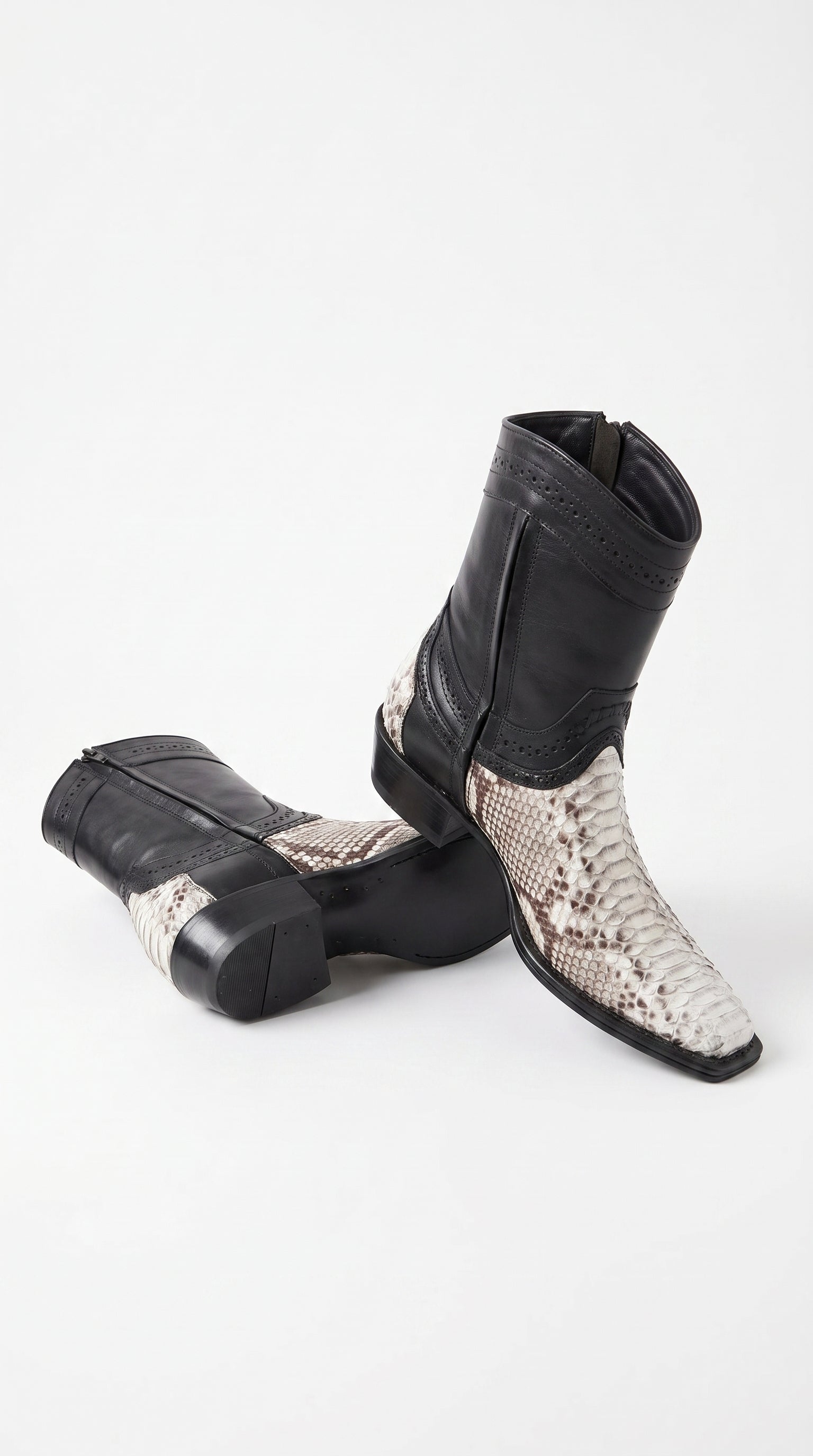 Men’s Natural Python Western Boots with Black Shaft, European Toe Vaquero Dress Boots LAB-76B5749