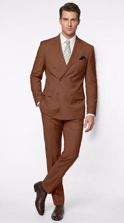 Men’s Copper Double-Breasted Wool Suit – Designer 6-Button Peak Lapel Formal Wedding Suit