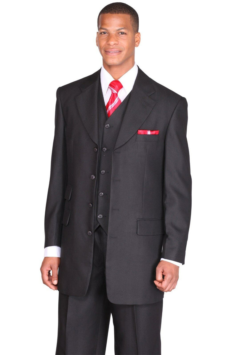 Mens Chain Stripe Long Vested Zoot Suit in Black