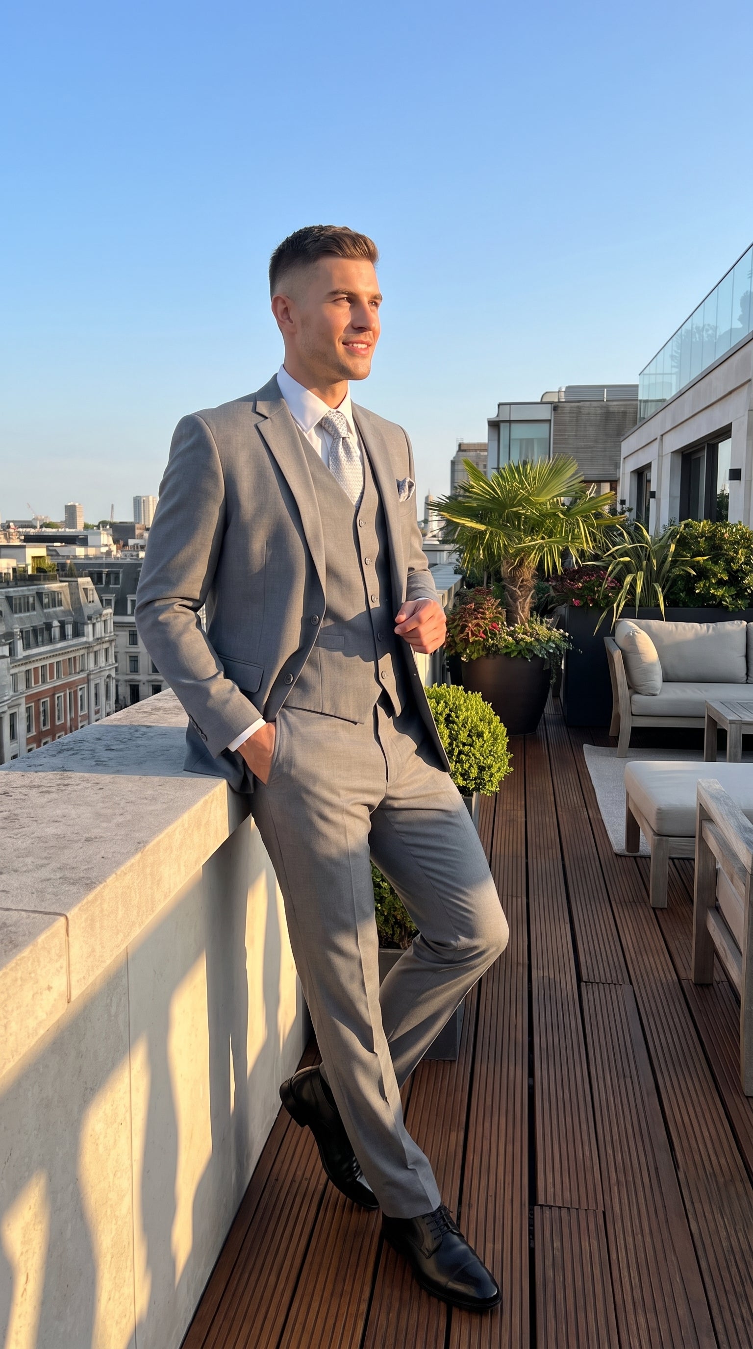 Men’s Light Grey Classic Vested Suit, 3 Piece Formal Wedding Business Dress Suit