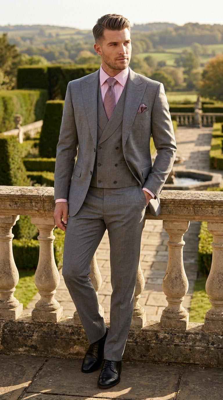 Men’s Charcoal Grey 3 Piece Suit with Lapel Vest, Modern Formal Wedding Business Dress Suit