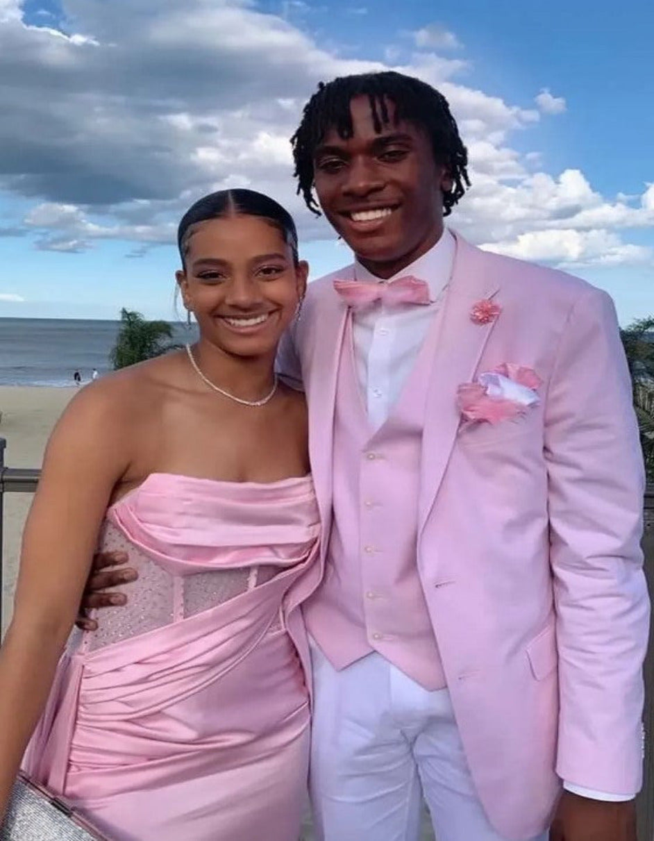 Pink and White Tuxedo Set with Vest and Bowtie