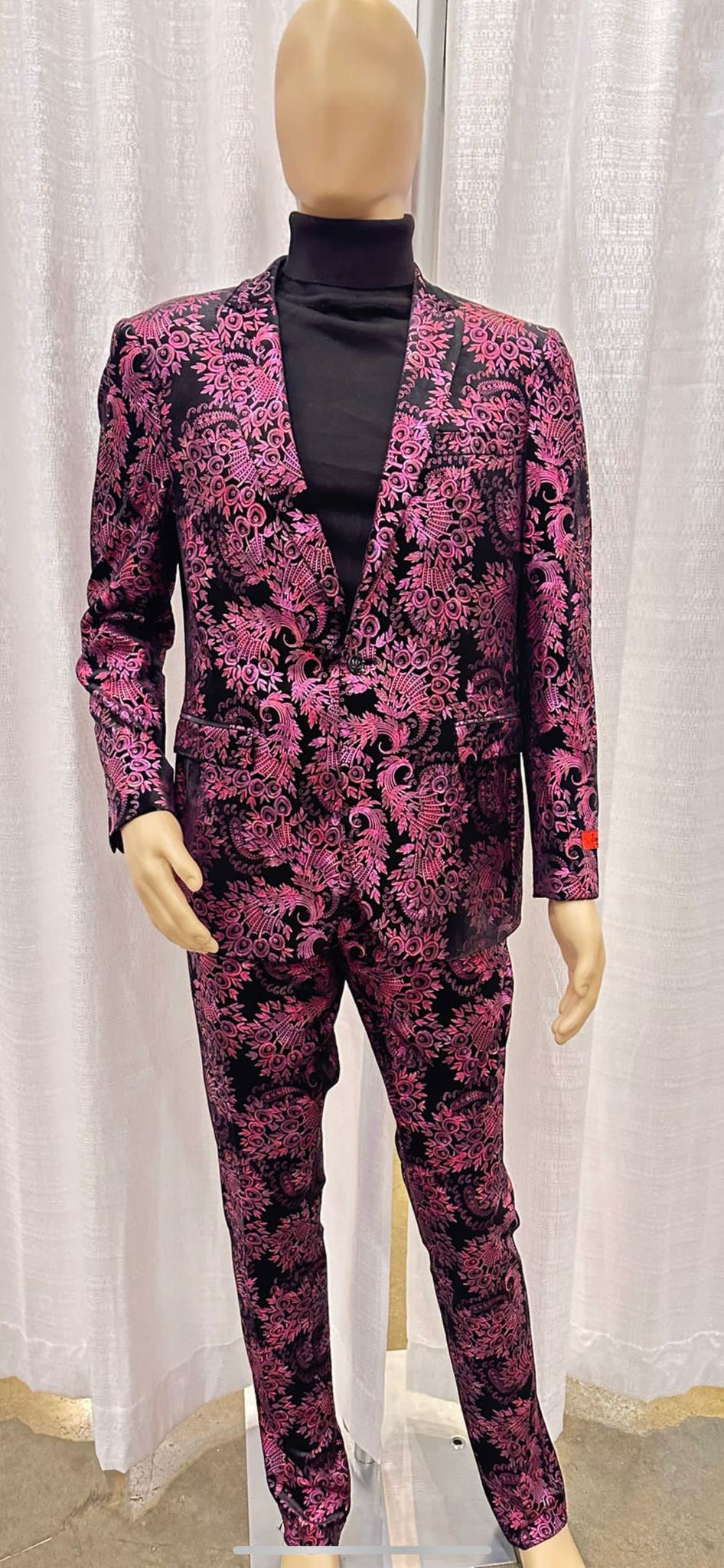 Pink & Black Floral Slim Tuxedo - Two Piece
