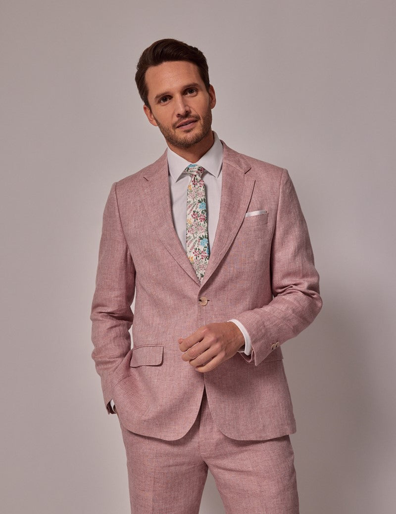 Pink Linen Beach Wedding Suit for Men