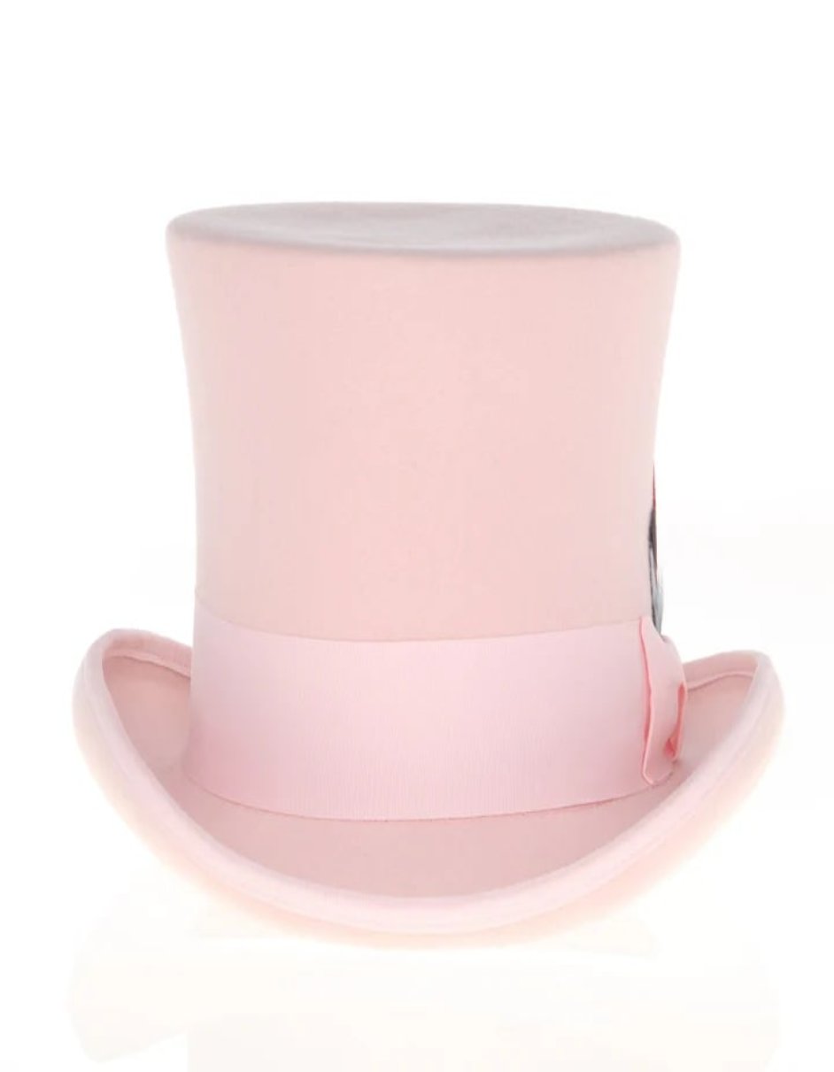 Victorian Steampunk Loden Felt Top Hat – 19th Century 1800s Pink Dress Hat for Men