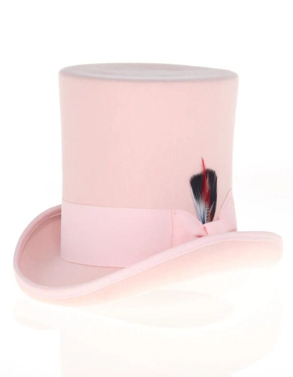 Victorian Steampunk Loden Felt Top Hat – 19th Century 1800s Pink Dress Hat for Men