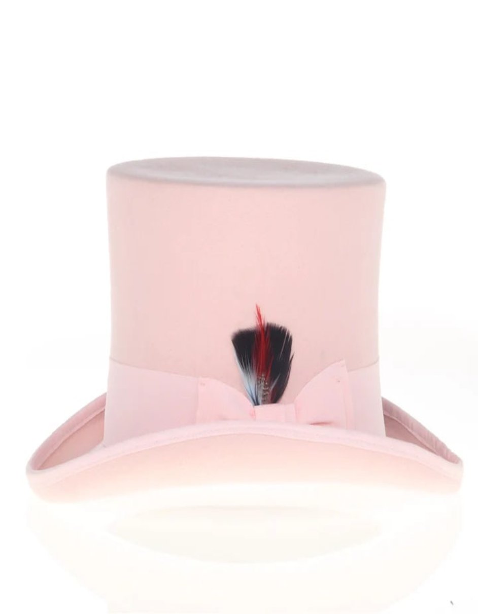 Victorian Steampunk Loden Felt Top Hat – 19th Century 1800s Pink Dress Hat for Men