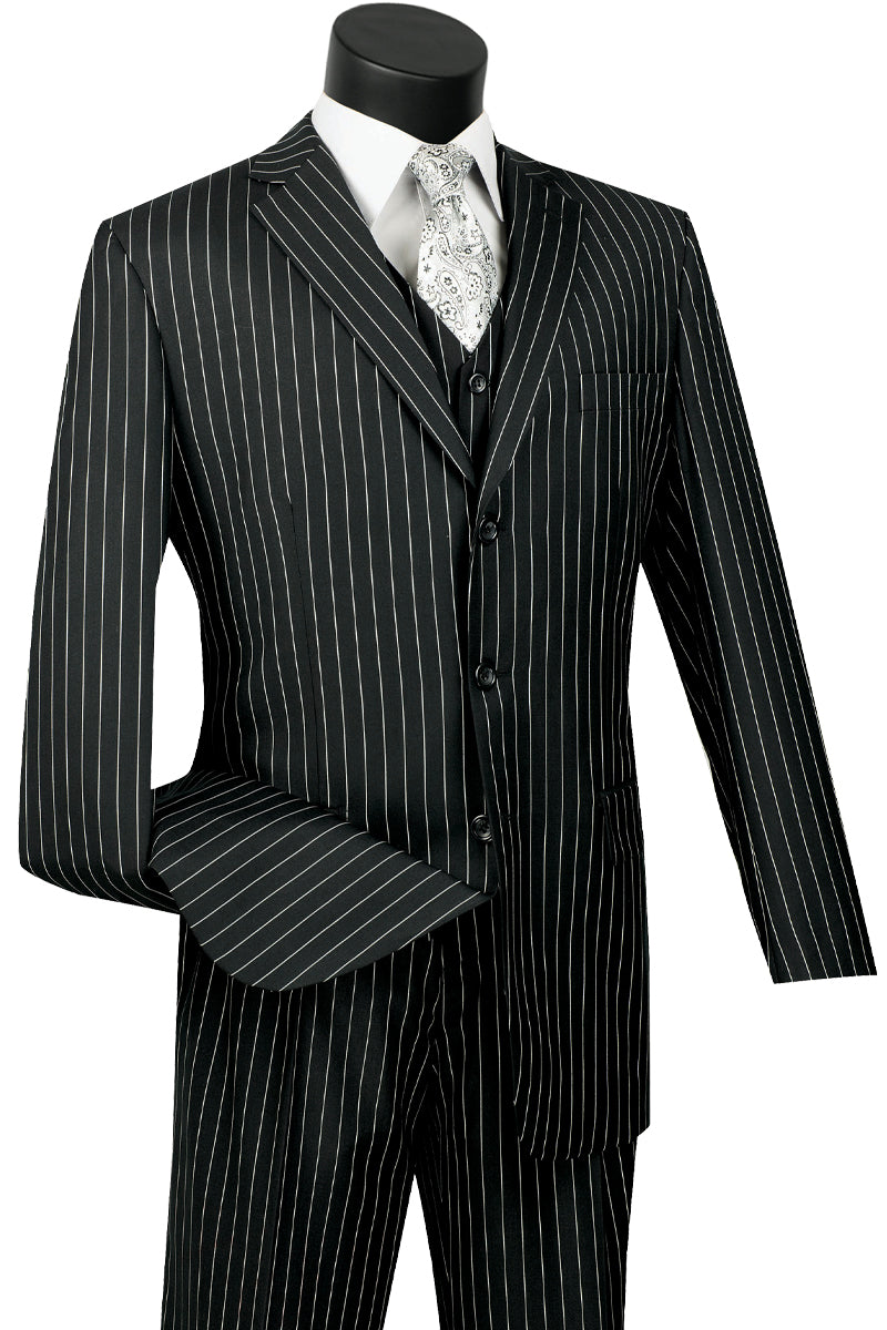 1920s Black Pinstripe 3-Button Suit with Vest